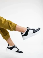 Pantofi sport dama alb cu negru din piele ecologica Rumeysa