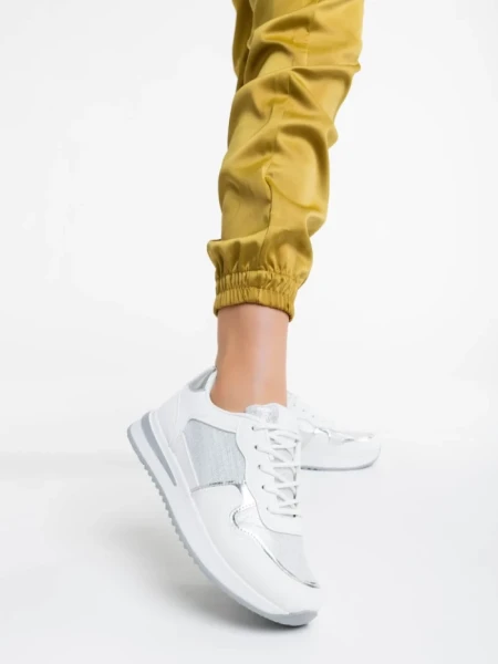 Pantofi sport dama albi din piele ecologica si material textil Raelin