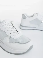 Pantofi sport dama albi din piele ecologica si material textil Raelin
