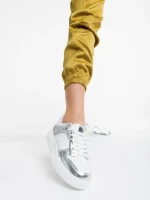 Pantofi sport dama albi cu argintiu din piele ecologica Rumeysa