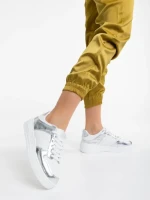 Pantofi sport dama albi cu argintiu din piele ecologica Rumeysa