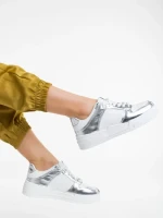 Pantofi sport dama albi cu argintiu din piele ecologica Rumeysa