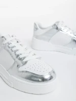 Pantofi sport dama albi cu argintiu din piele ecologica Rumeysa