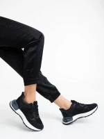 Pantofi sport dama negri din piele ecologica si material textil Romessa