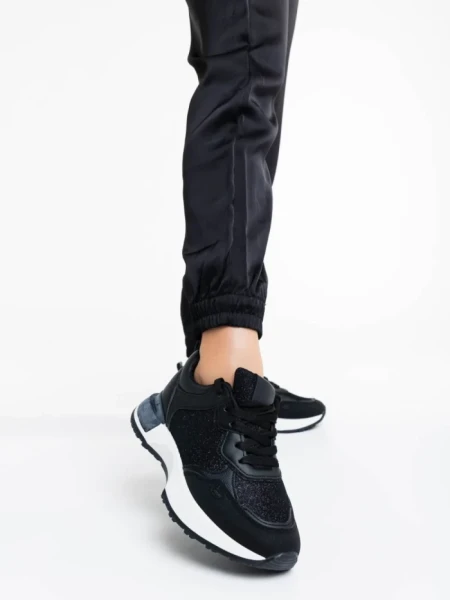 Pantofi sport dama negri din piele ecologica si material textil Romessa