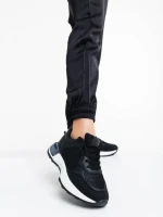 Pantofi sport dama negri din piele ecologica si material textil Romessa