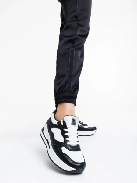 Pantofi sport dama negri cu alb din piele ecologica Rachana