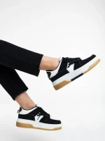 Pantofi sport dama albi cu negru din piele ecologica Rheia