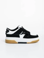 Pantofi sport dama albi cu negru din piele ecologica Rheia