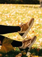 Pantofi sport dama bej inchis din material si piele ecologica textil Ravenna