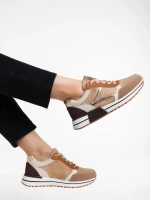 Pantofi sport dama bej inchis din material si piele ecologica textil Ravenna