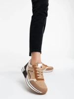 Pantofi sport dama bej inchis din material si piele ecologica textil Ravenna
