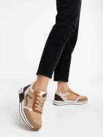 Pantofi sport dama bej inchis din material si piele ecologica textil Ravenna