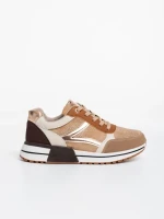 Pantofi sport dama bej inchis din material si piele ecologica textil Ravenna