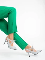 Pantofi dama argintii din material textil Shaira