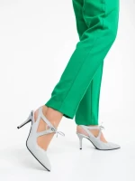 Pantofi dama argintii din material textil Shaira