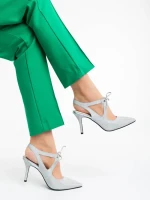 Pantofi dama argintii din material textil Shaira