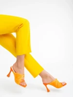 Saboti dama portocalii din piele ecologica si material textil Shamyla