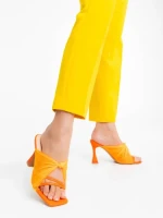 Saboti dama portocalii din piele ecologica si material textil Shamyla