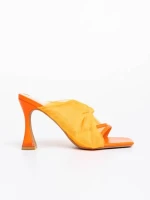 Saboti dama portocalii din piele ecologica si material textil Shamyla