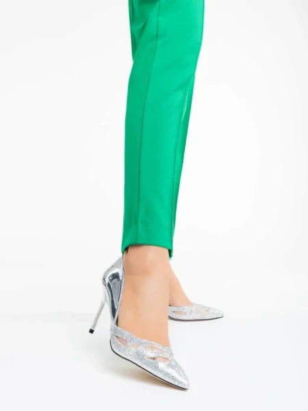 Pantofi dama argintii din material textil Shaneka