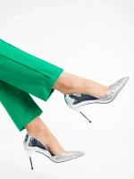 Pantofi dama argintii din material textil Shaneka