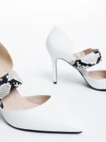 Pantofi dama albi cu toc din piele ecologica Simrita