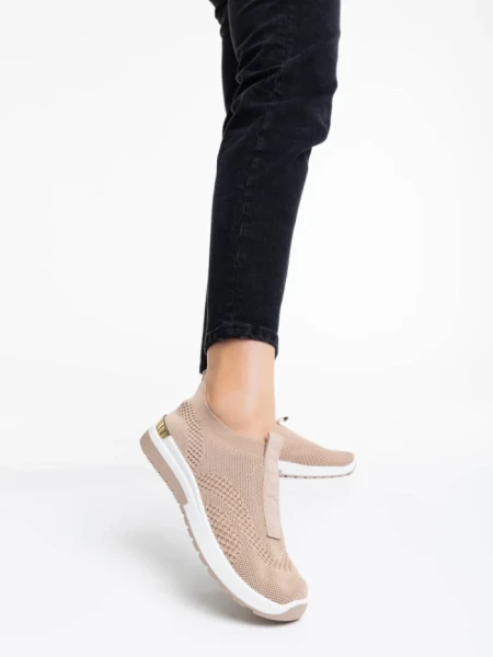 Pantofi sport dama bej inchis din material textil Romeya