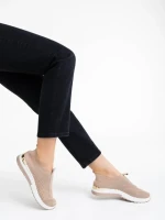 Pantofi sport dama bej inchis din material textil Romeya
