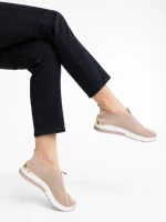 Pantofi sport dama bej inchis din material textil Romeya