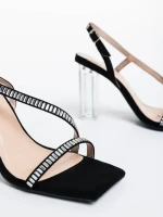 Sandale dama negre din material textil Shakia