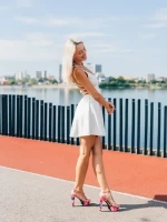 Sandale dama fucsia din material textil Shalini