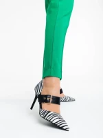 Pantofi dama albi cu negru cu toc din material textil Sadiya