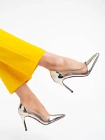 Pantofi dama aurii din piele ecologica lacuita Ambar