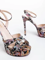 Sandale dama roz cu negru din material textil Teyona