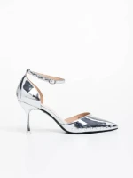 Pantofi dama argintii cu toc din piele ecologica Shanza