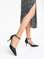 Pantofi dama negri cu toc din piele ecologica Sarama