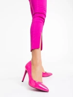 Pantofi dama fucsia cu toc din piele ecologica lacuita Shanessa