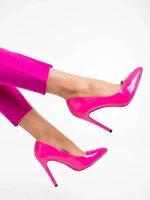 Pantofi dama fucsia cu toc din piele ecologica lacuita Shanessa