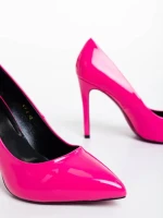 Pantofi dama fucsia cu toc din piele ecologica lacuita Shanessa