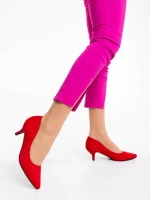 Pantofi dama rosii cu toc din material textil Triona