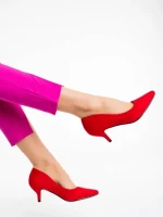 Pantofi dama rosii cu toc din material textil Triona