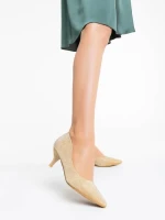 Pantofi dama aurii cu toc din material textil Desma