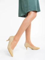 Pantofi dama aurii cu toc din material textil Desma