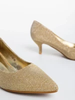 Pantofi dama aurii cu toc din material textil Desma