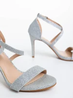 Sandale dama argintii din material textil Oksana