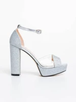 Sandale dama argintii din material textil Tressa