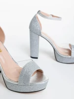 Sandale dama argintii din material textil Tressa