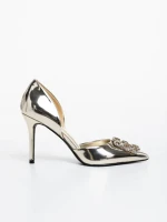 Pantofi dama aurii cu toc din piele ecologica Danyella