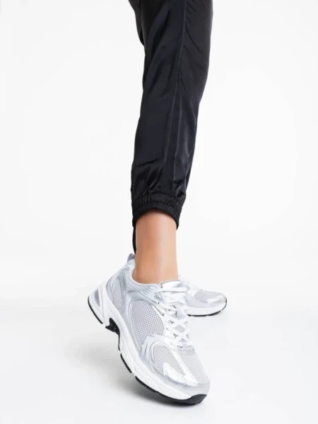 Pantofi sport dama argintii din material textil Dunya